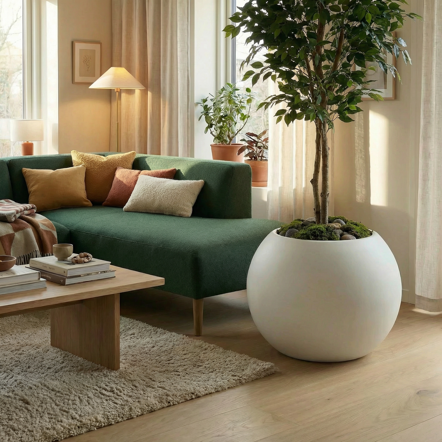 Bloempot Ø68 cm bolvorm wit PLENA