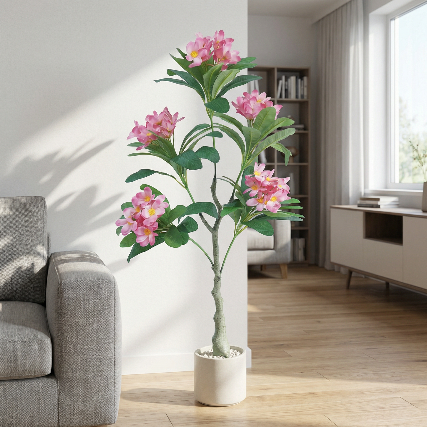 Kunstmatige Plumeria-boom Roze 120 cm met sierpot