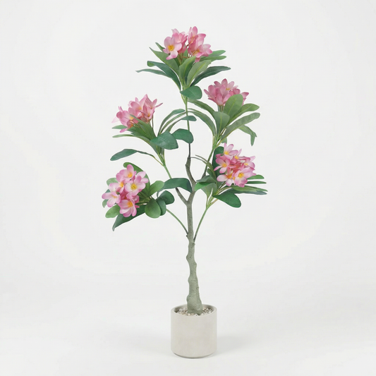 Kunstigt Plumeria-træ Rosa 120 cm med Dekorationspotte